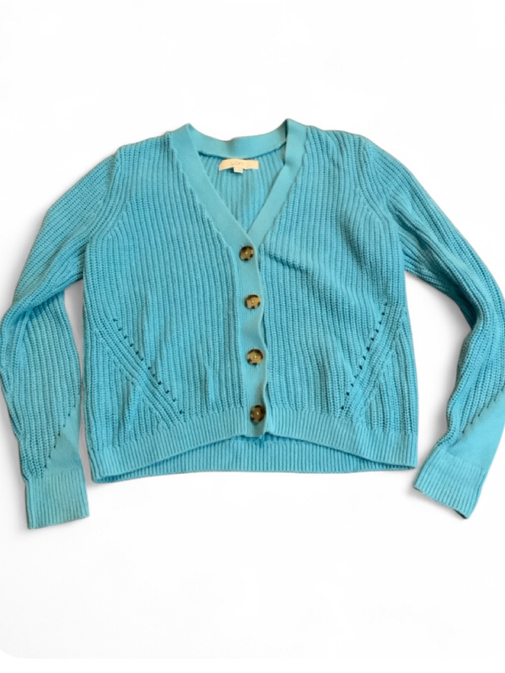 LOFT Turquoise V-Neck Button Down Cardigan Women's Medium